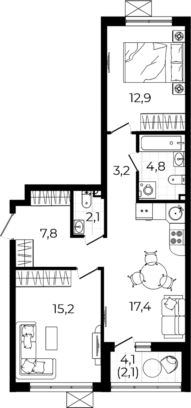 2-комнатная квартира 65.5 м², 3/7 эт., ЖК «А101 Всеволожск»